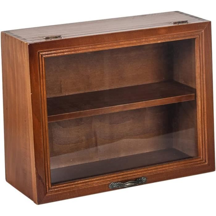 Boîte à Pain En Bois 2 étages Avec Fenêtre Acrylique - Rangement Pain Frais, Plan De Travail Cuisine, Porte Magnétique
