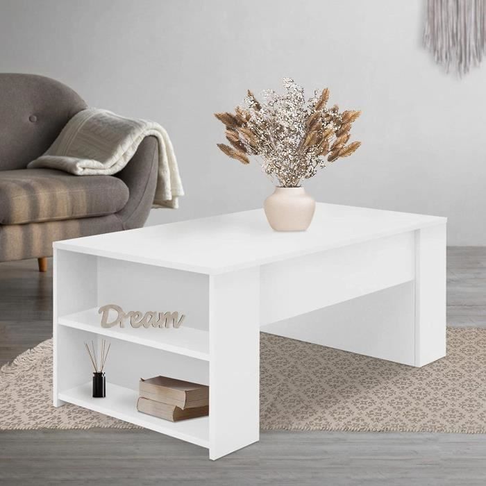 Table Basse Blanche ML-Design 110x50x41cm - Avec 4 étagères De Rangement | Style Moderne Pour Salon