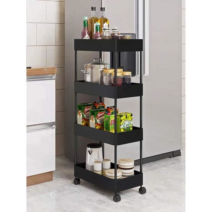 Chariot De Rangement Mobile WASJOYE 5 Niveaux - Étagère Sur Roulettes - 27x44x107cm - Noir