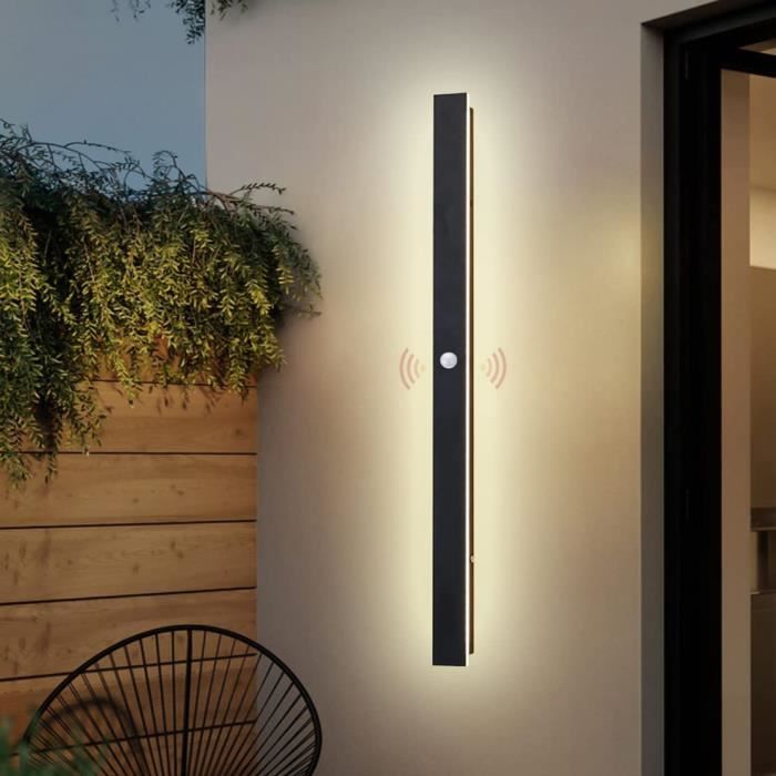 Lampe Murale Exterieur Terrasse avec Detecteur de Mouvement Longue Applique  Murale à LED Interieur Noir Lampe de Mur pour [805] - Cdiscount Maison