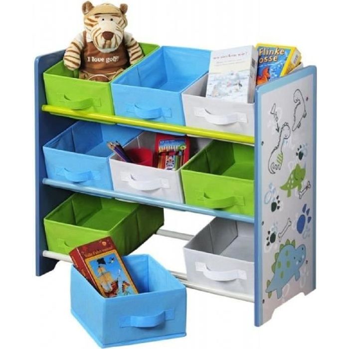 Meuble étagère pour chambre denfant - 9 paniers - Bois coloré bleu