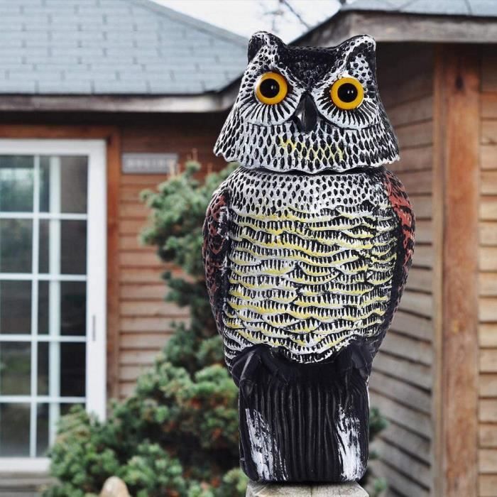 Chouette Jardin Plastique Hibou Décor Statues Extérieur Hibou Patio Tête Rotative à 360 ° Epouvantail Repulsif Oiseaux Anti Pigeon