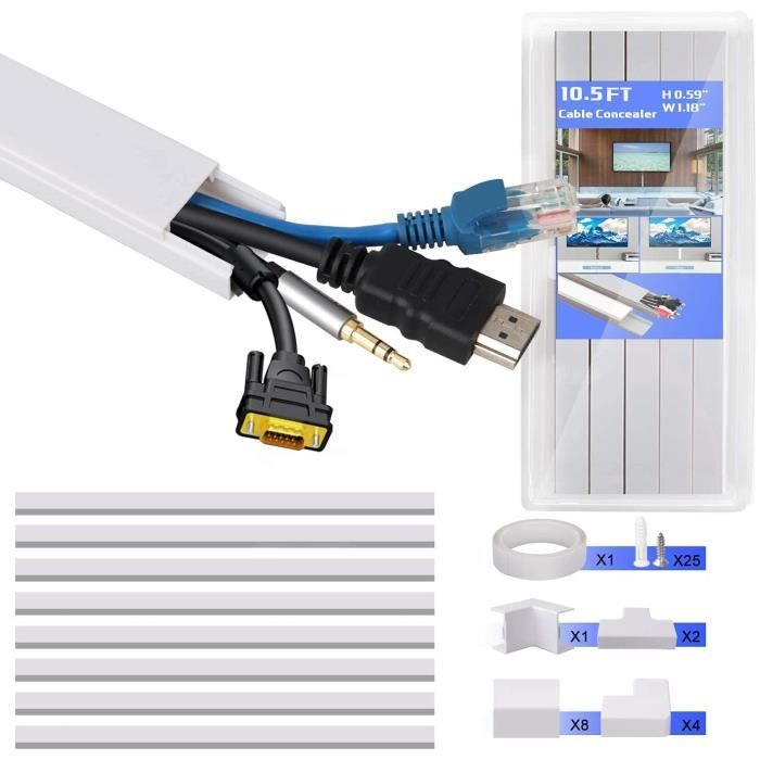 Cache cable, kits de goulotte electrique , auto-adhésif pvc cable management kit dans domicile ou le burea, goulotte passe cable 8