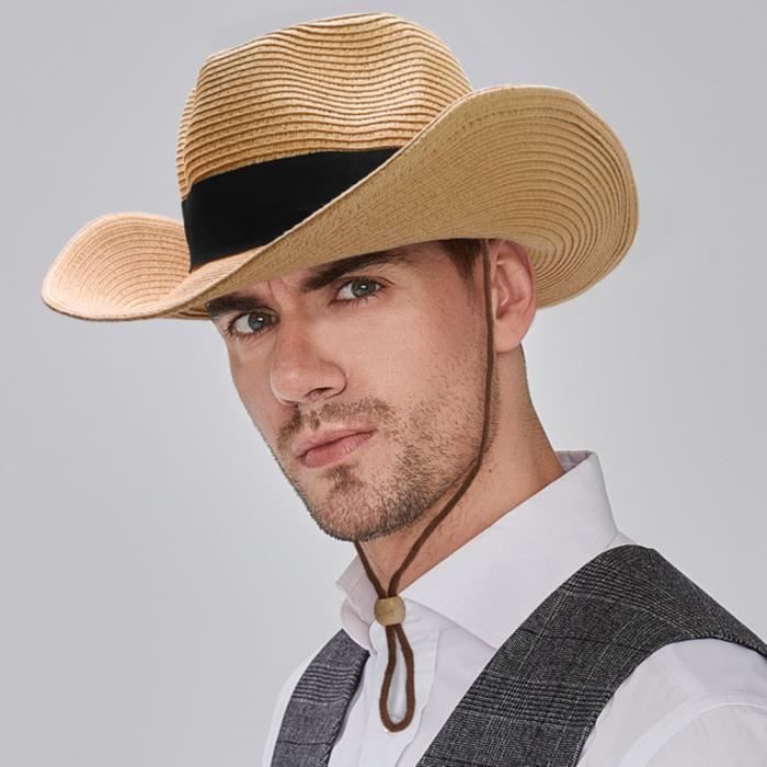 Taille Ajustable Grande Tête Chapeau Cowboy Zylioo XL/XXL - Feutre, Large Bord, Style Western - Pour Grandes Têtes (62-63cm) Chapeau Cowboy Country Américain