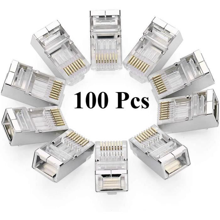 CableCreation Lot De 100 Connecteurs RJ45 Ethernet - Fiches Réseau STP/FTP/UTP Pour Cat5 Cat5e Cat6 Transparent