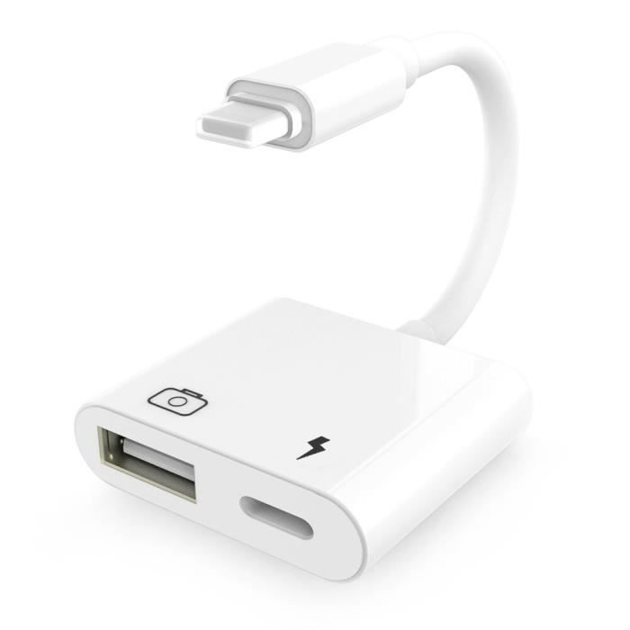 Câble téléphone,Adaptateur Lightning vers USB 3 caméra-câble,iPad vers OTG  lecteur de carte-HUB,ipad USB 3.0 clé USB - 2 IN 1[A710] - Cdiscount  Informatique