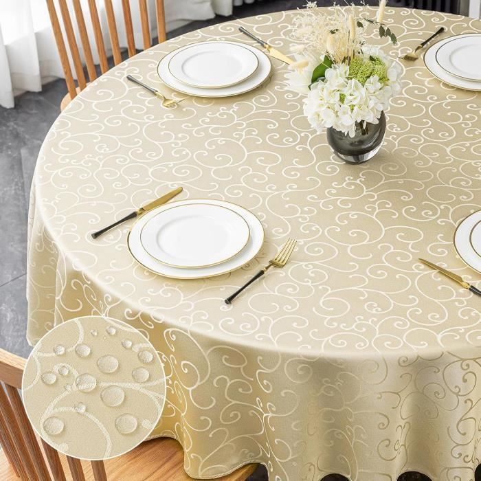 Softalker Nappe Ronde Anti-taches 160 Cm Blanc - Motif Jacquard Vague, 4-6 Personnes