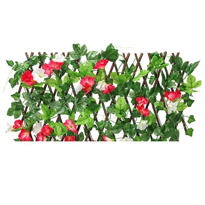 Clôture en treillis rétractable Clôture extensible avec feuilles de jonquille rouges artificielles pour décor d'arrière-cour