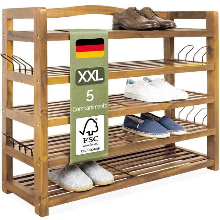 Étagère à chaussures 5 niveaux Meuble de rangement en bois dacacia 82 x 95 x 26 cm entrée salon salle de bain Étagère à chaussures 5 niveaux Meuble de rangement en bois dacacia 82 x 95 x 26 cm entrée salon salle de bain