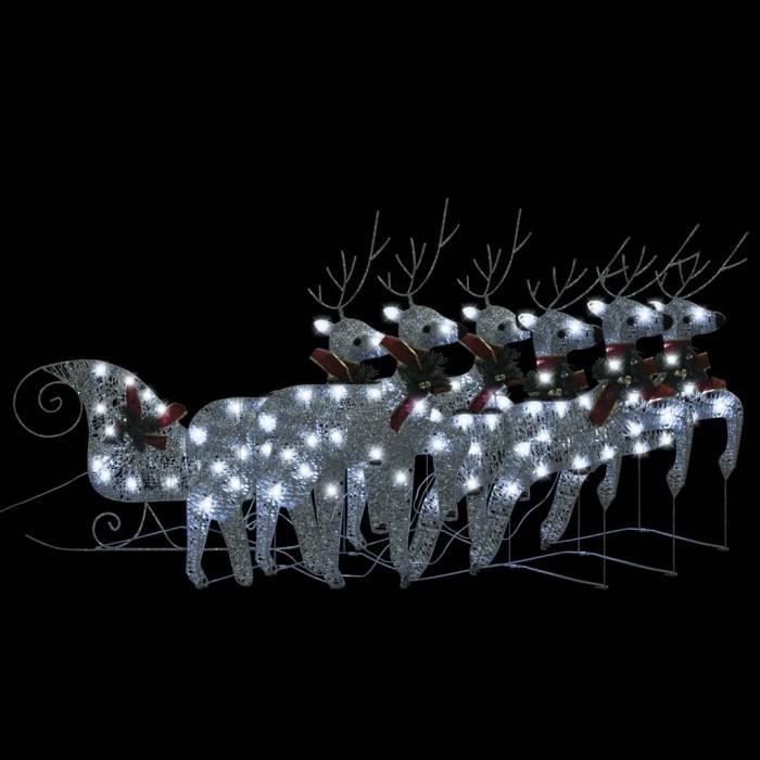 Décoration de Noël Rennes et traîneau 140 LED Extérieur ArgentéS7572