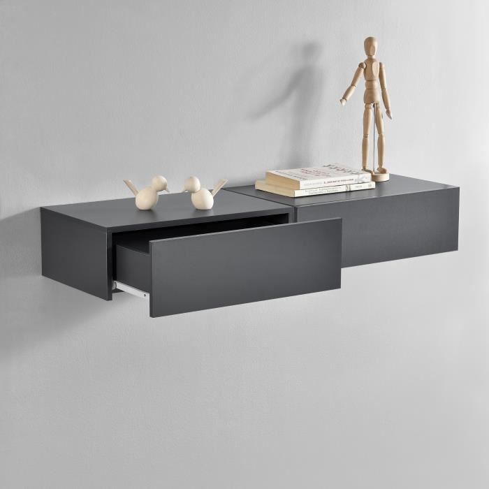[en.casa]® 2 étagères murales pour chambre à coucher avec 2 tiroirs - gris foncé - 46x30x15cm