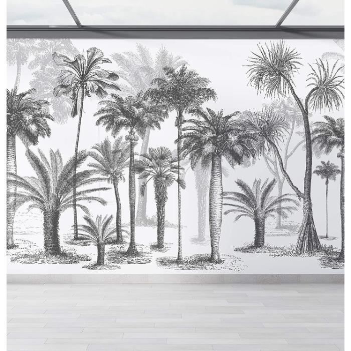 Papier Peint Panoramique jungle Soie, 356 x 250 cm, noir et blanc ...