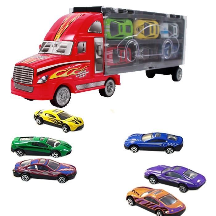 Camion De Transport Rouge Avec 6 Voitures De Course Jouet Enfant