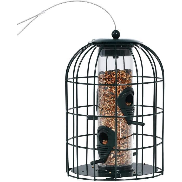 goplus mangeoire pour oiseaux avec protection contre les ecureuils distributeur de graines 17 5x17 5x26cm cdiscount