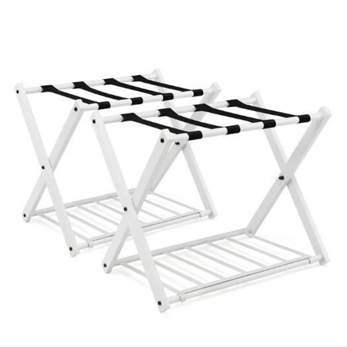Lot de 2 porte-bagages pliables avec compartiments de rangement, pour chambre d'amis, chambre à coucher, hôtel, bagages de voyage (blanc