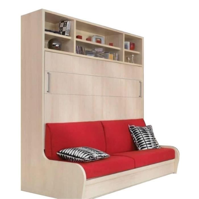 Lit Mural Zurich Transversal Canape Etageres Couchage 140cm