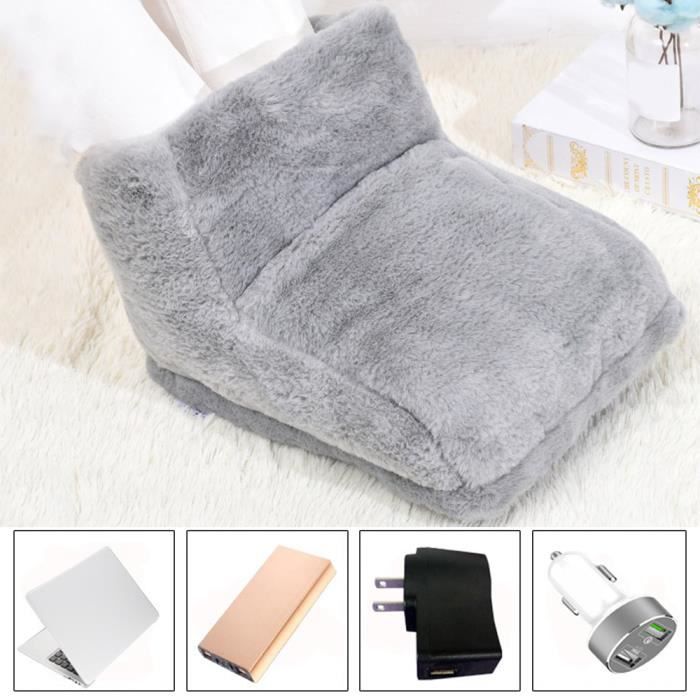 Chauffe-pieds électrique Beige – Lavable, Velours Cristal, Pour L'hiver, 27x26x22cm