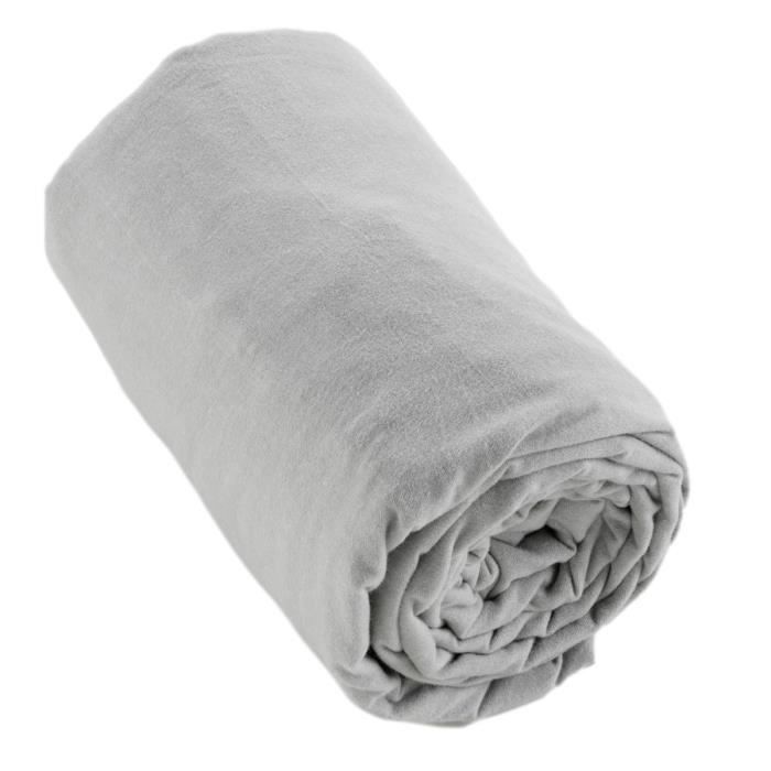 Drap housse flanelle 100% coton 90 x 190 cm CANDICE coloris Brume