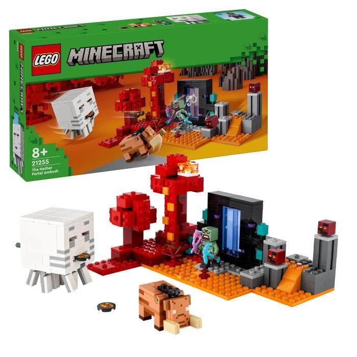 lego® 21255 minecraft l'embuscade au portail du nether, jouet avec scènes de bataille et minifigurines, figurine hoglin