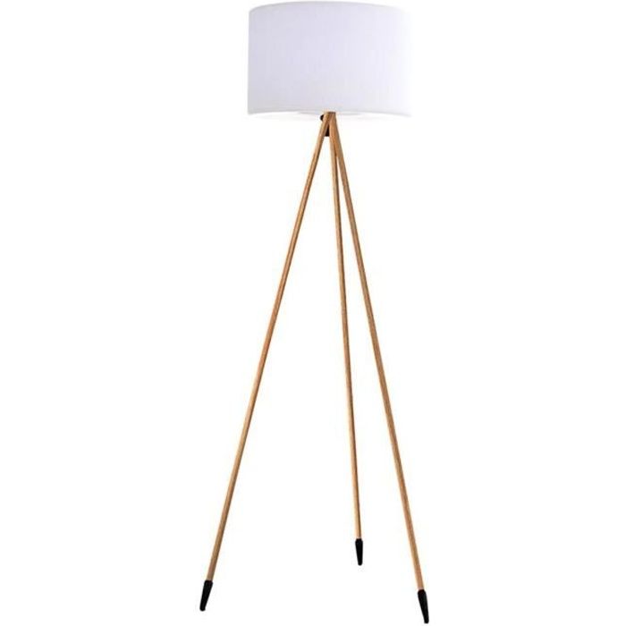 Lampadaire trépied sans fil design scandinave couleur bois extérieur LED blanc chaud/blanc dimmable TAMBOURY WOOD H155cm