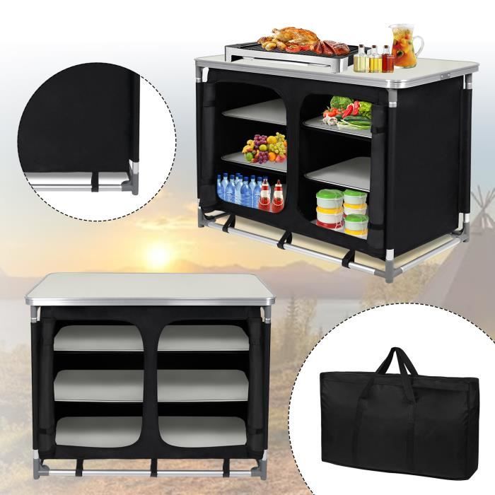 Armoire De Camping Pliable LZQ – Cadre Alu, évier, Rangements – Type B 117x54x110cm