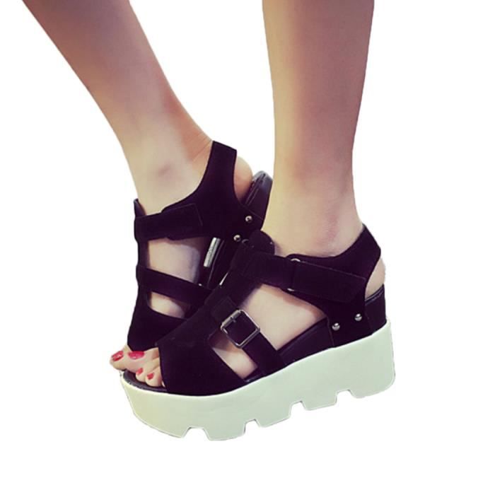 Sandales à Talons Compensés Pour Femme - Semelle Confort Mémoire De Forme - Faux Cuir, Bout Carré - Style Décontracté Chic - 2