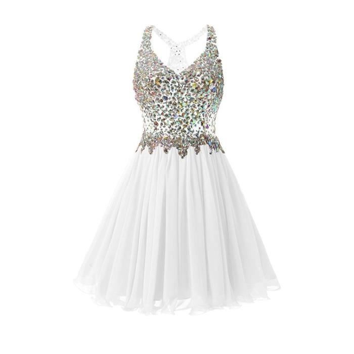 Robe De Soirée Femme Jeune Fille Courte Col V A Line Décoré Des Strass Et Pailleté Sexy Emilie Vogue