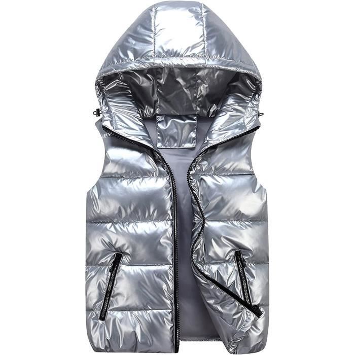 GILET CARDIGAN Doudoune Sans Manches Femme Capuche Zippe Veste Duveteuse Gilet Sans Manche Femme Courtes Veste Legere Argent Argent Cdiscount Pret a Porter