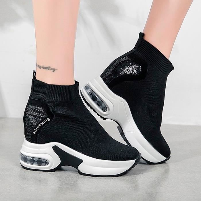 Maillot Femme Baskets montantes Haute-respirant Sock Chaussures semelle  épaisse Chaussures plate Noir Noir - Cdiscount Chaussures