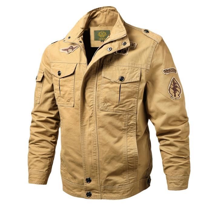 Blouson Homme Léger Veste Militaire Chaud Jacket Casual Hiver Printemps Automne Aviateur Col Montant