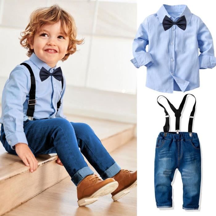 Ensemble bébé garçon 3 à 24 mois (jean, chemise, nœud papillon)