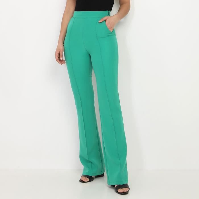 Pantalon flare vert a taille haute Vert Cdiscount Pret a Porter