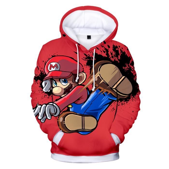 Sweatshirt a capuche enfant garcon Super Mario 3D FINDPITAYA manches longues rouge