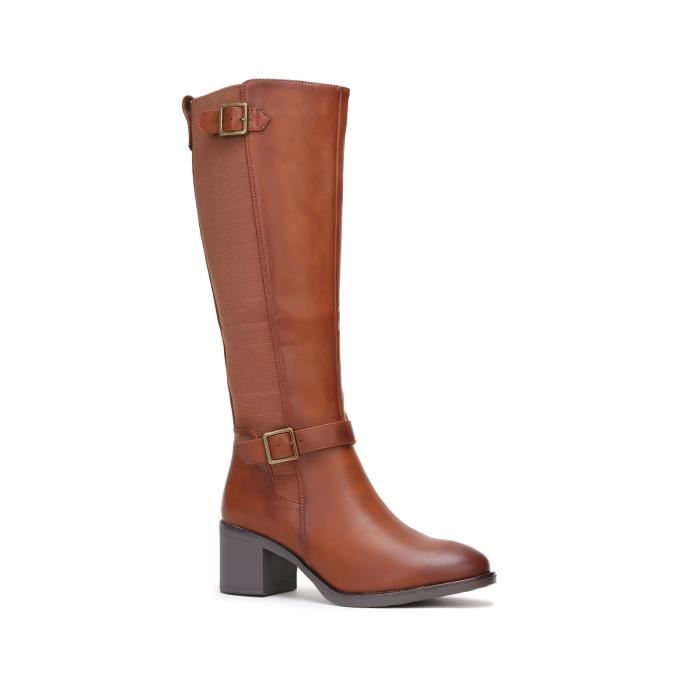 Bottes élastiquées en simili à talon - Camel