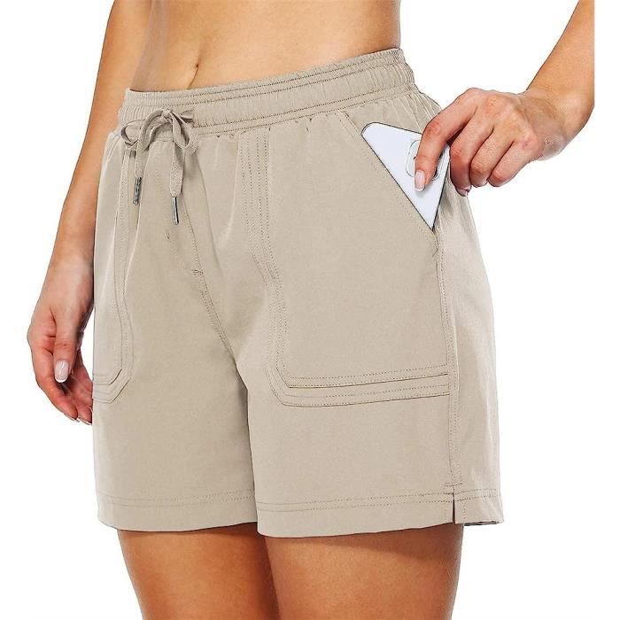 Bermuda Femme t L ger Taille Elastique Pantalons Court Taille Haute Fermeture clair pour Randonn e Golf coule couleurs multiple