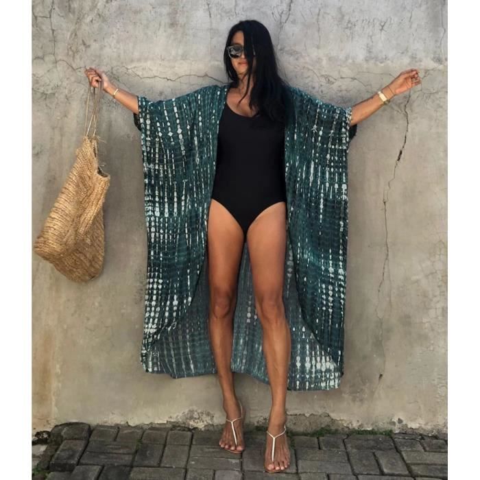Robe De Plage Longue Femme - Caftan Voile Coton Transparent - Pareo Cache-Maillot Bohème - Grande Taille - Pour Piscine, Bord De Mer - 8
