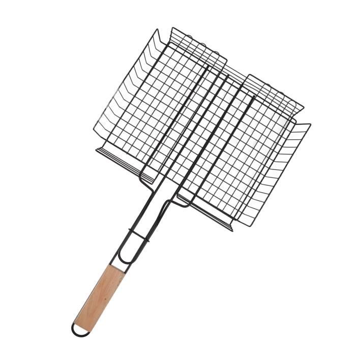 2 Paniers Grille Barbecue Inox Avec Poignée Bois Amovible - Accessoire BBQ Rotatif