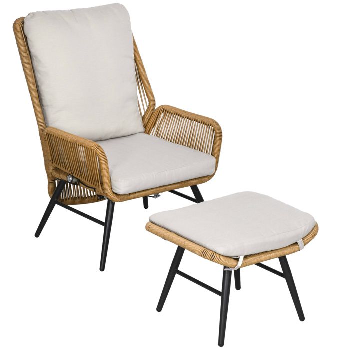 TecTake Fauteuil De Jardin Pliable Brisbane Rotin – Chaise Longue Avec Repose-Pieds Et Dossier Inclinable 6 Positions, Aluminium & Polyrotin, Mobilier Extérieur Balcon Terrasse