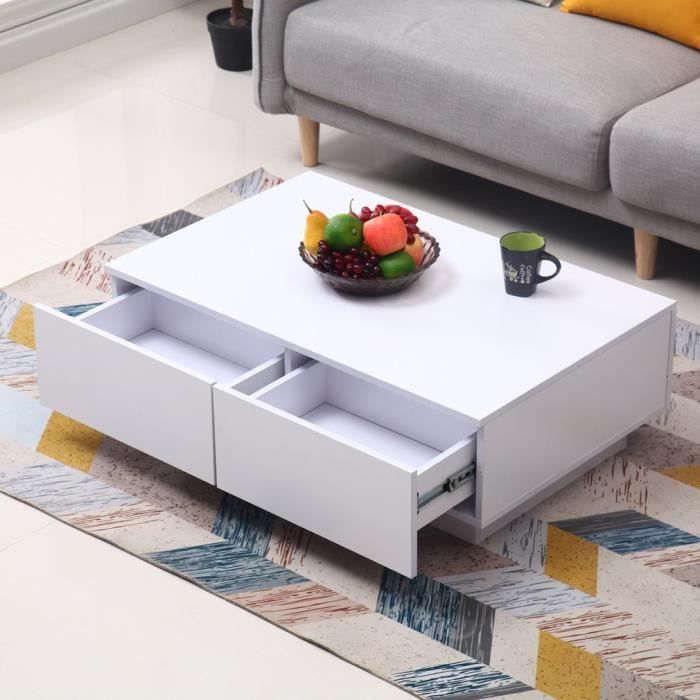 Table Basse 4 Tiroirs Modern Design Elegant En Bois 93 X 60 X 31
