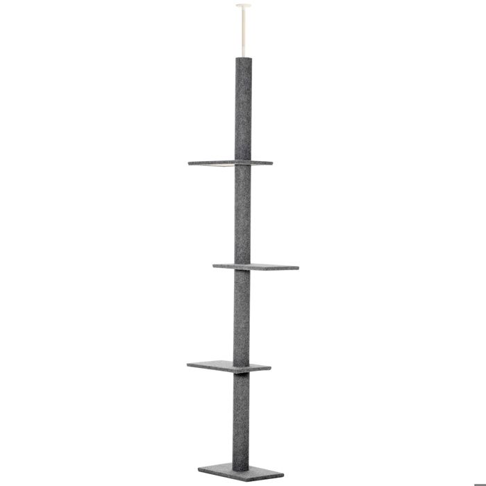 Arbre à chat - PawHut - du sol au plafond poteau à griffer 4 niveaux activités réglable - peluche - 43x27x228-260H cm - gris