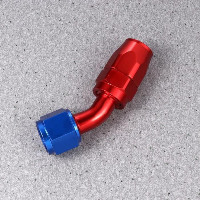 Raccord Fin Tuyau AN10 EBTOOLS 45° Carburant Huile Aluminium Anodisé Bleu Rouge