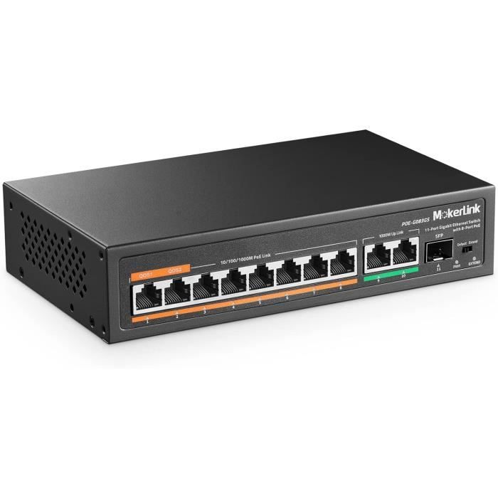 Post Reseau Switch 11 Ports Poe Gigabit Switch Avec 8 Ports Poe+, 2 Gigabit Uplink, 1 Sfp ...