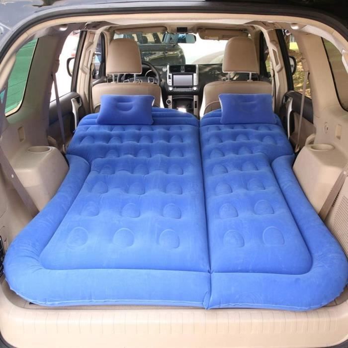 Matelas Gonflable Voiture SUV Adulte Avec Pompe Et 2 Oreillers - Lit Confortable Siège Arrière Ou Coffre 175x130cm Bleu