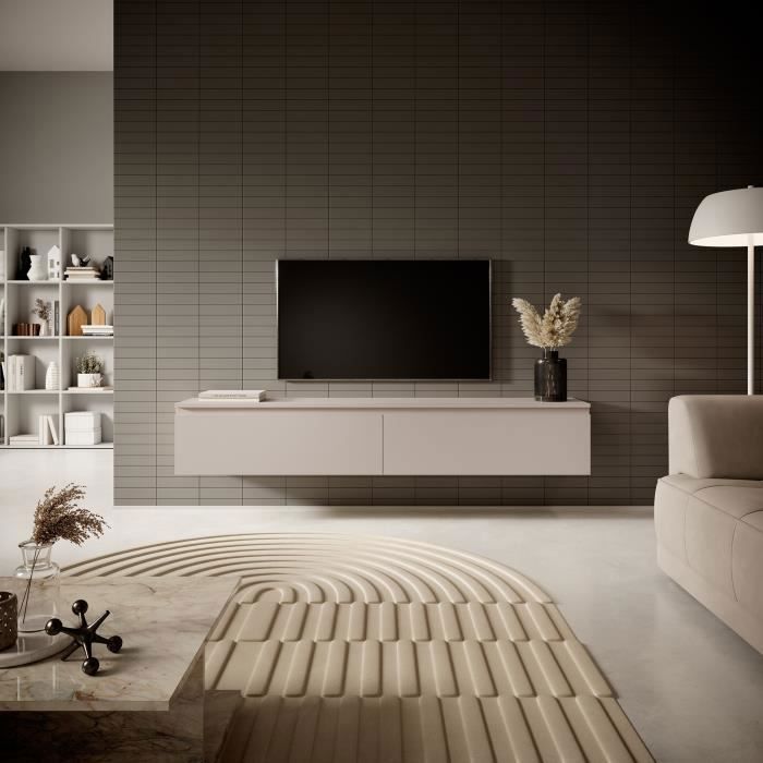 Meuble TV - SELSEY - SENEY - 175 cm - Taupe (gris-beige) - Mélamine mat 16 mm résistant