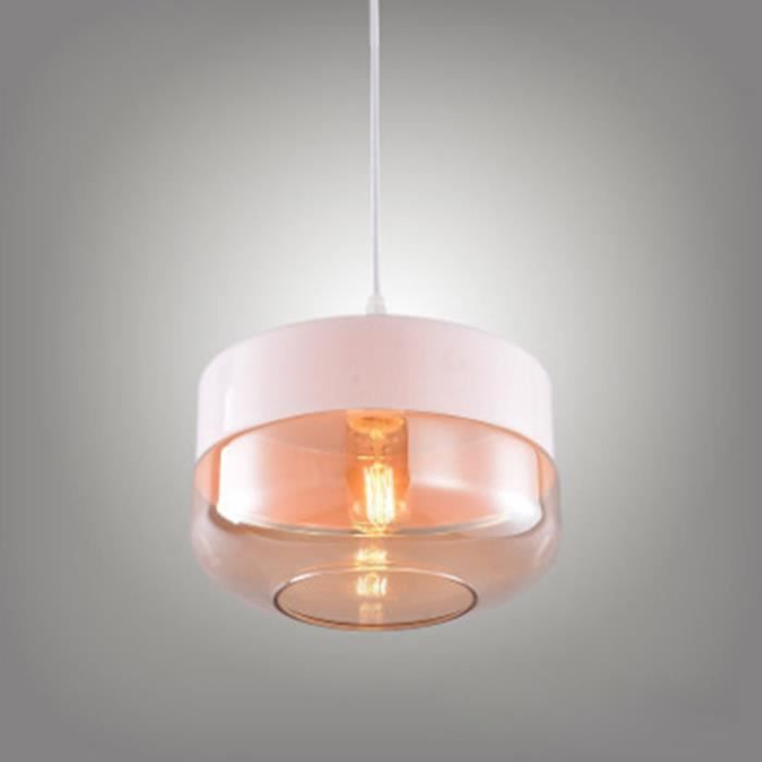SNO Lustre Industrielle Vintage Rétro Blanc Ambre Abat-jour en Verre Plafonnier E27 Luminaire pour Salle à Manger Salon -