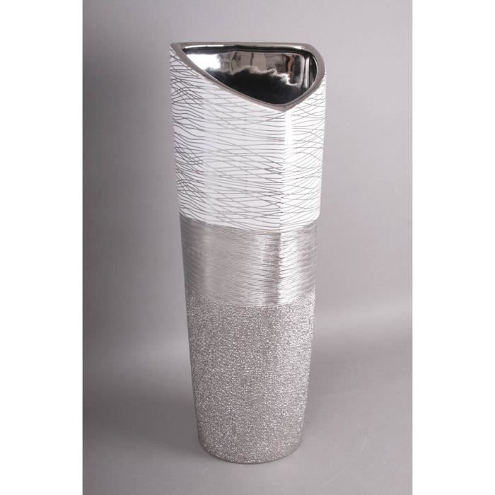 VASE TGM BLANC STRIE ARGENT EQUINOXE - Achat / Vente vase ...