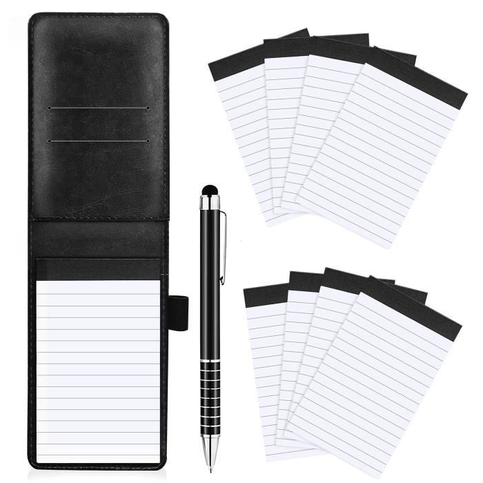 Cobee Mini Bloc Notes De Poche En Cuir Avec Stylo, Petit Carnet Notes Portable Stylo Métal Pour Bureau école Restaurant 8.7 X 13.7cm/3.4 X 5.4 Inch (Noir