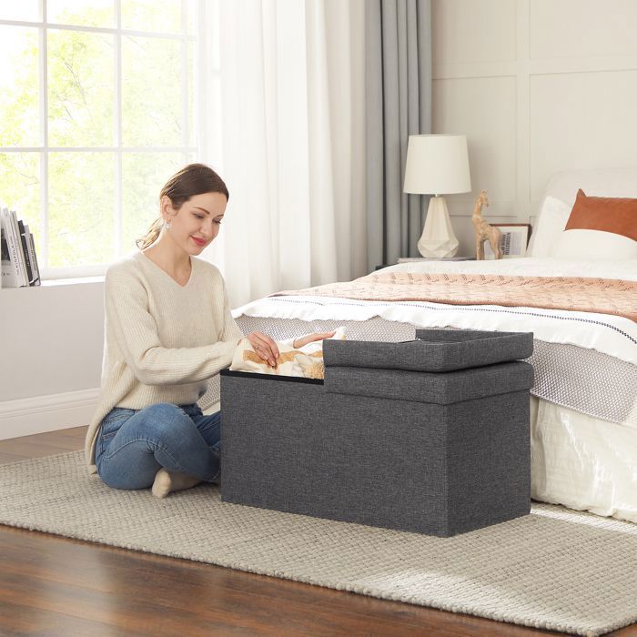 SONGMICS - Canapé Pouf Coffre de Rangement et Repose-Pied - Gris Foncé - 76 x 38 x 38 cm