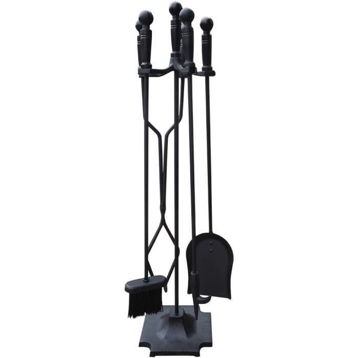 SWANEW Lot de 4 pieces Accessoires de cheminée Serviteur de cheminée en acier avec porte-bûches en métal noir