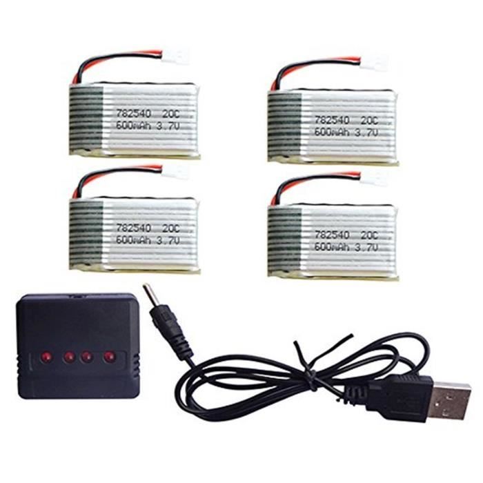 Lot De 4 Batteries LiPo 3.7V 650mAh Pour Drones Syma X5C - Avec Chargeur 4 En 1